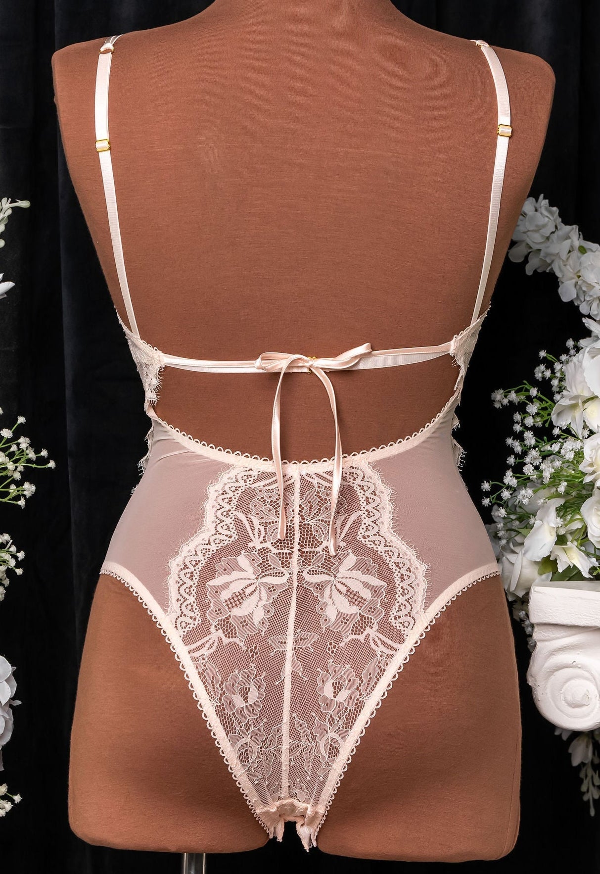 Lace & Mesh Button Teddy - Champagne - Mentionables