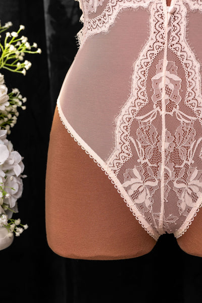 Lace & Mesh Button Teddy - Champagne - Mentionables