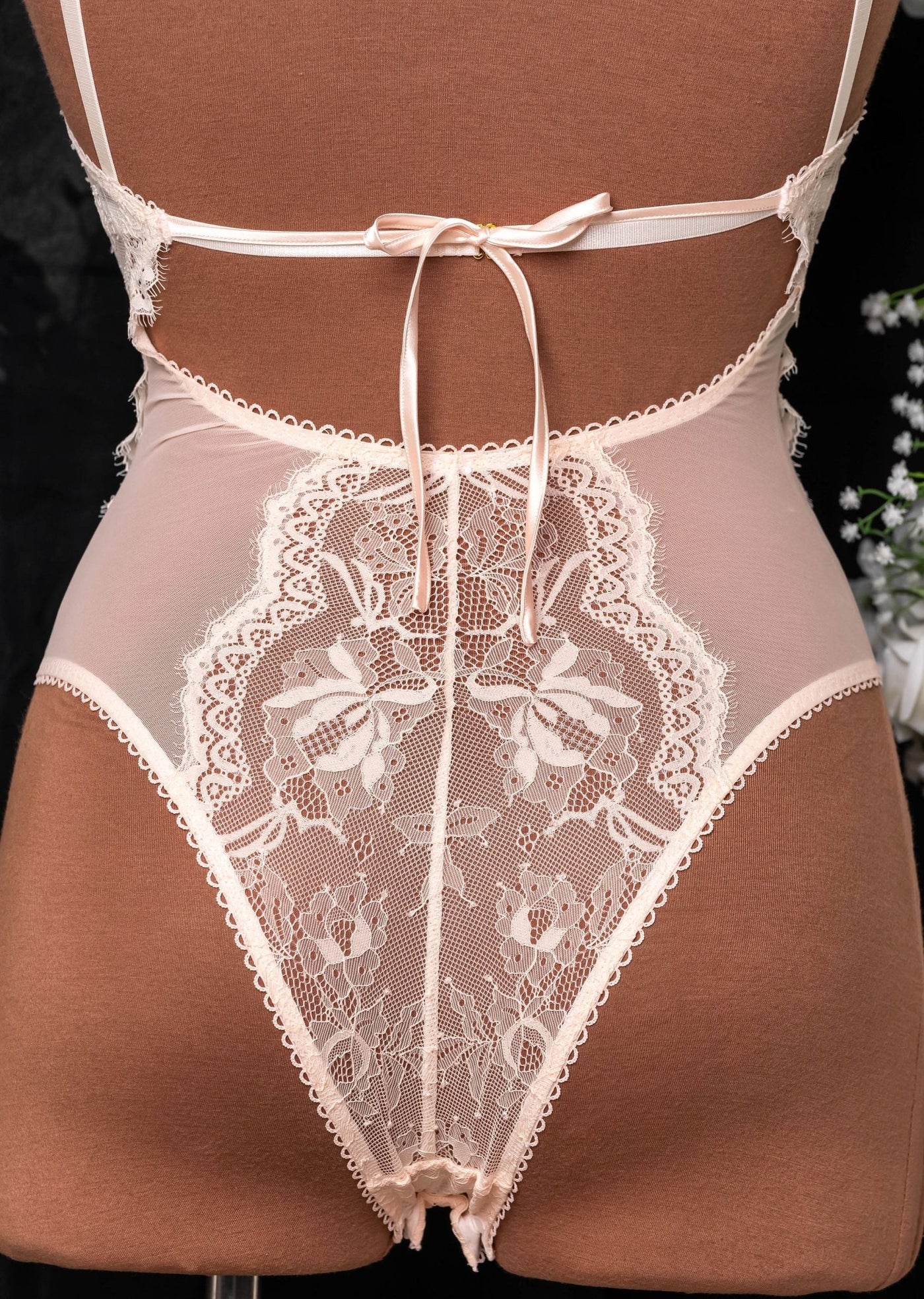 Lace & Mesh Button Teddy - Champagne - Mentionables