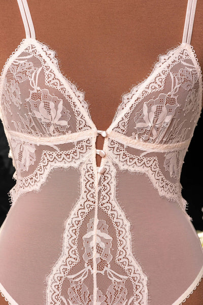 Lace & Mesh Button Teddy - Champagne - Mentionables