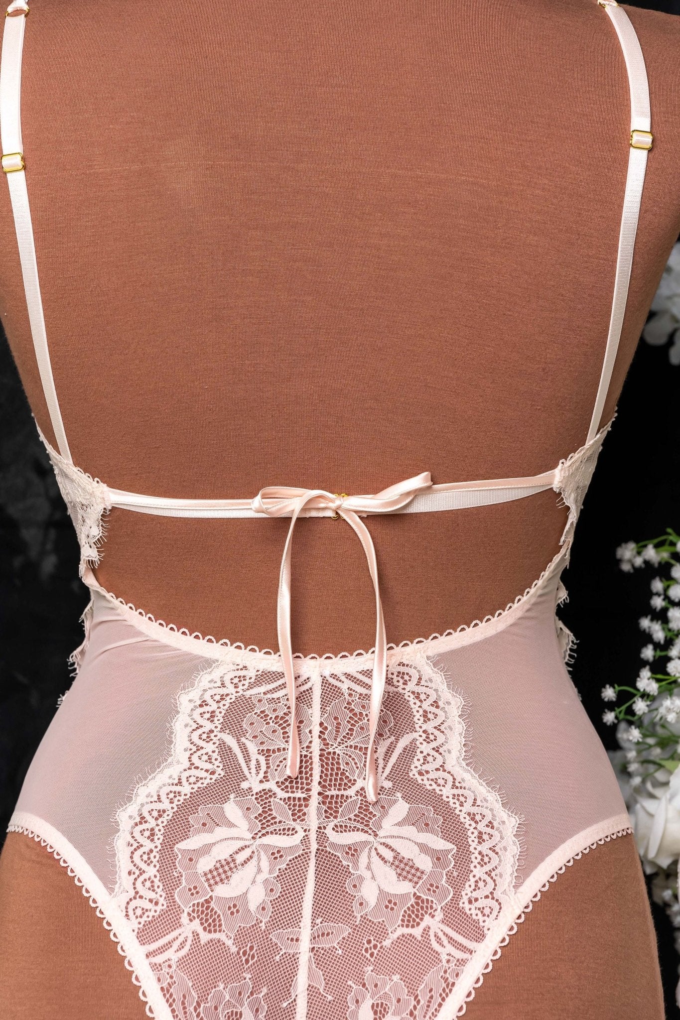 Lace & Mesh Button Teddy - Champagne - Mentionables