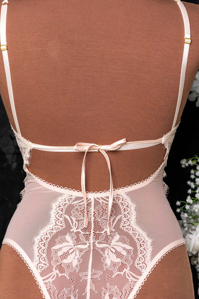 Lace & Mesh Button Teddy - Champagne - Mentionables