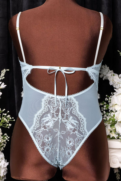 Lace & Mesh Button Teddy - Something Blue - Mentionables