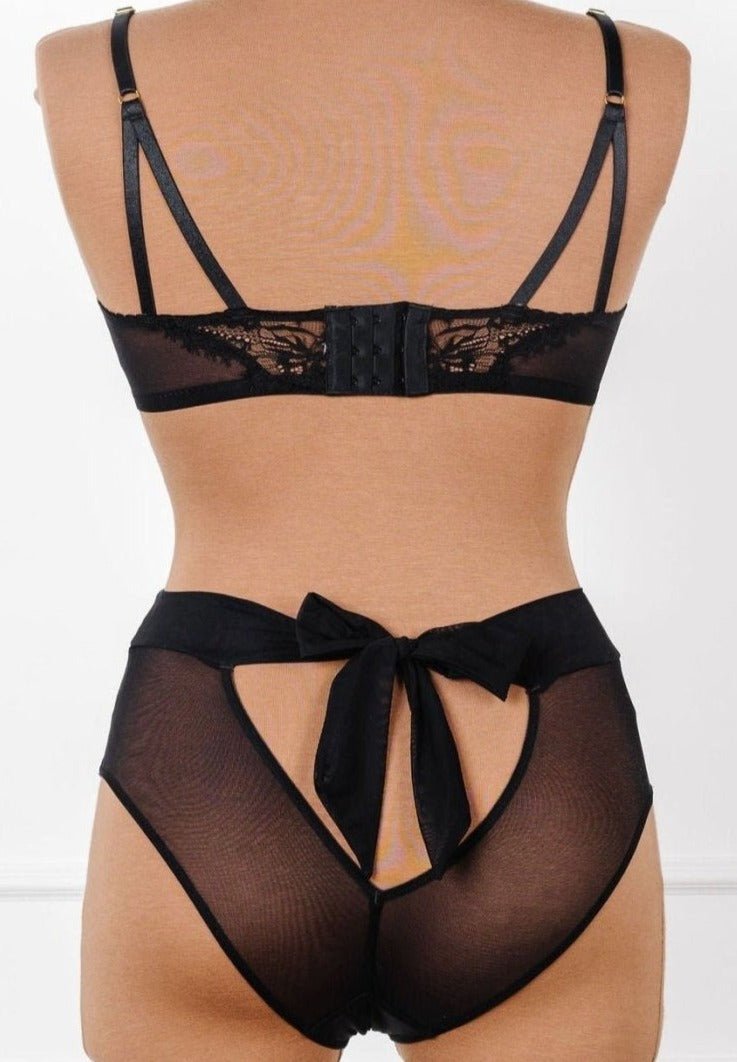 Lace & Mesh High Waist Panty - Black - Mentionables