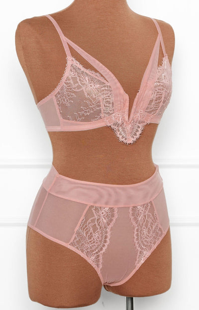 Lace & Mesh High Waist Panty - Blush - Mentionables