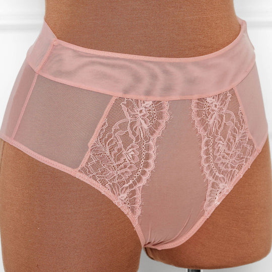 Lace & Mesh High Waist Panty - Blush - Mentionables