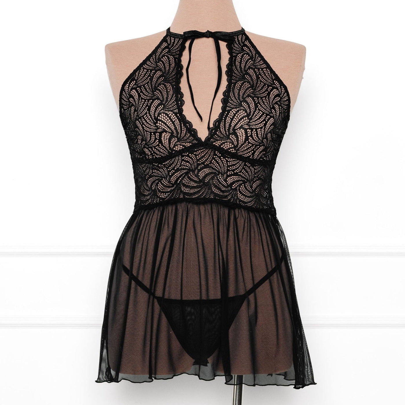 Lace & Mesh Keyhole Babydoll - Black - Mentionables