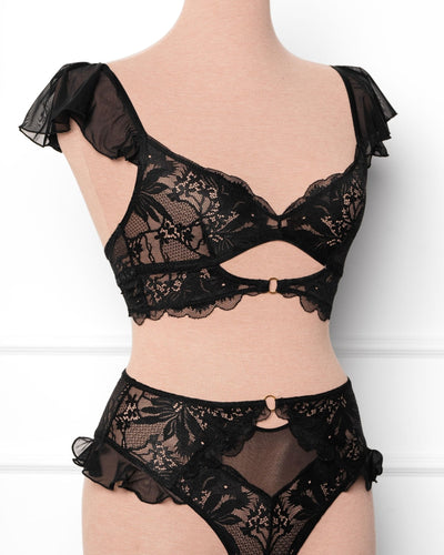 Lace & Mesh Keyhole Bralette - Black - Mentionables