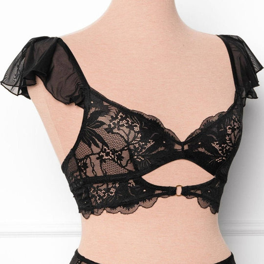 Lace & Mesh Keyhole Bralette - Black - Mentionables