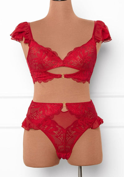 Lace & Mesh Keyhole Bralette - Red - Mentionables