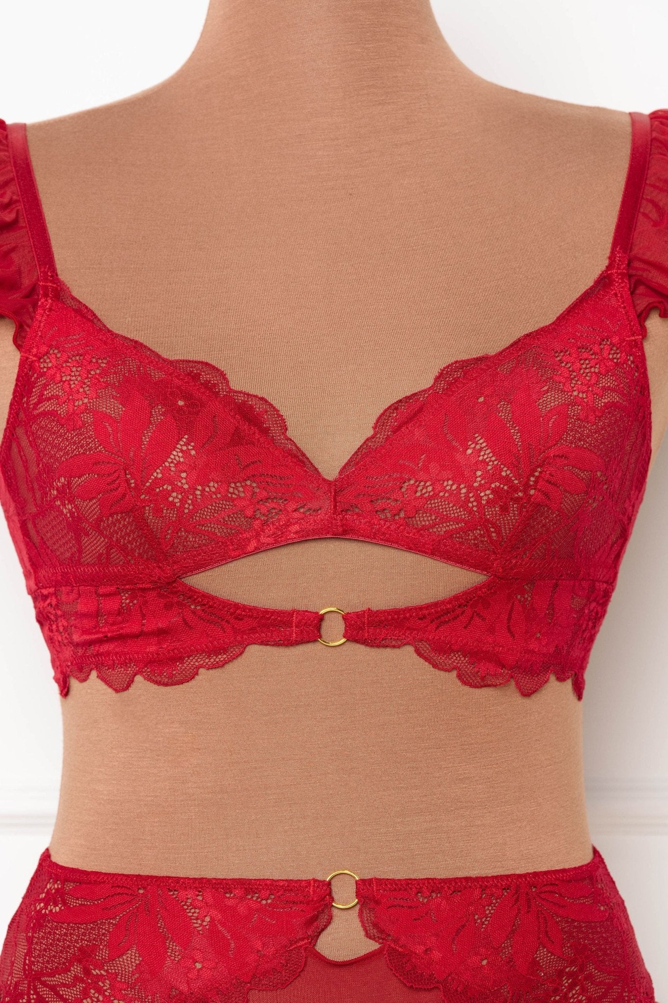 Lace & Mesh Keyhole Bralette - Red - Mentionables