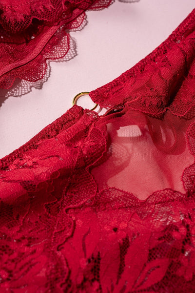 Lace & Mesh Keyhole Bralette - Red - Mentionables