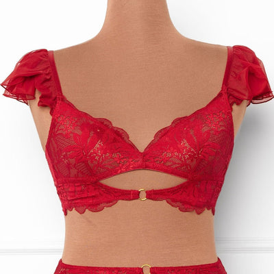 Lace & Mesh Keyhole Bralette - Red - Mentionables