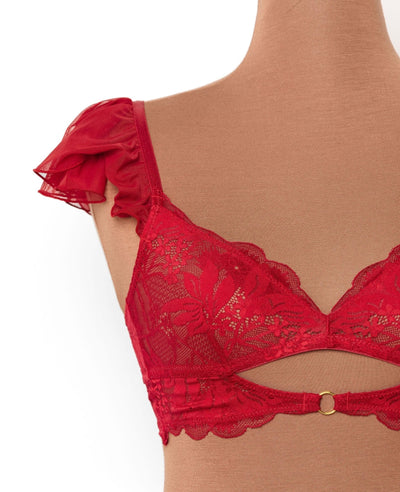 Lace & Mesh Keyhole Bralette - Red - Mentionables