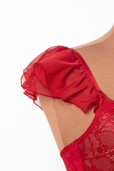 Lace & Mesh Keyhole Bralette - Red - Mentionables