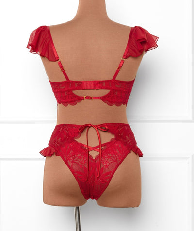 Lace & Mesh Keyhole Bralette - Red - Mentionables