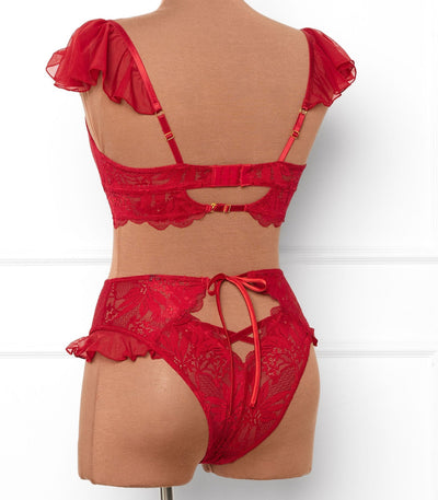 Lace & Mesh Keyhole Bralette - Red - Mentionables