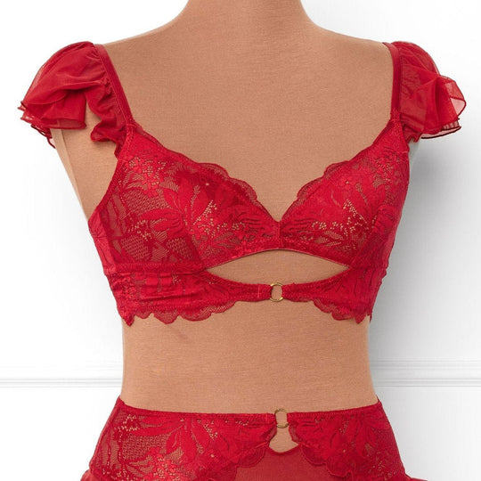 Lace & Mesh Keyhole Bralette - Red - Mentionables