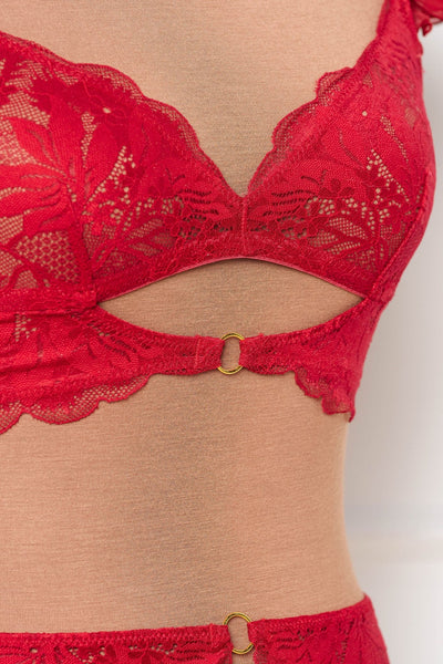 Lace & Mesh Keyhole Bralette - Red - Mentionables