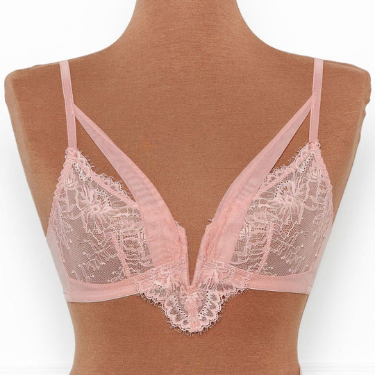 Lace & Mesh V-Wire Bralette - Blush - Mentionables