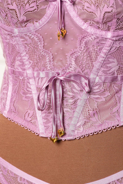 Lace - Up Underwire Corset - Lilac - Mentionables