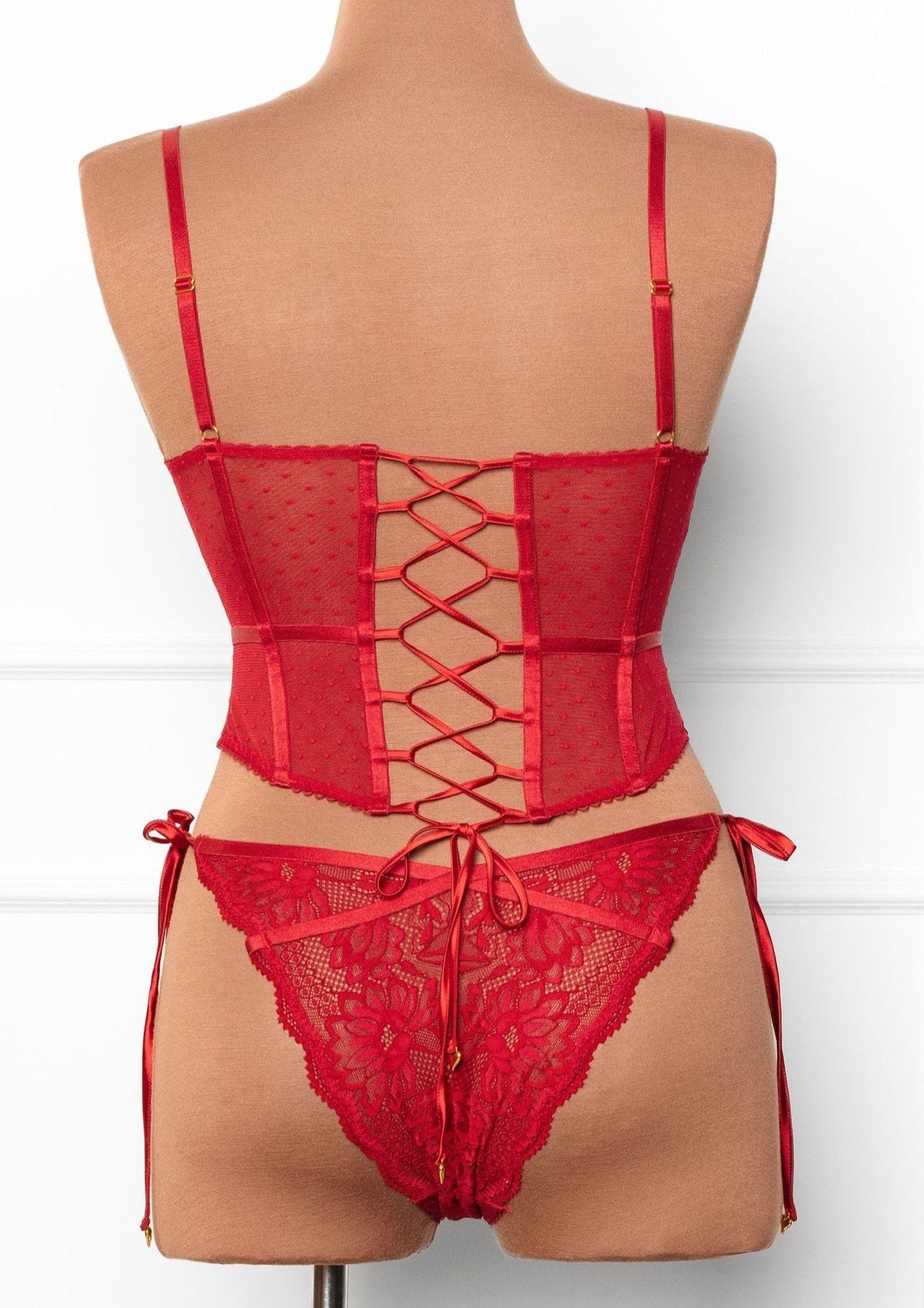 Lace - Up Underwire Corset - Red - Mentionables