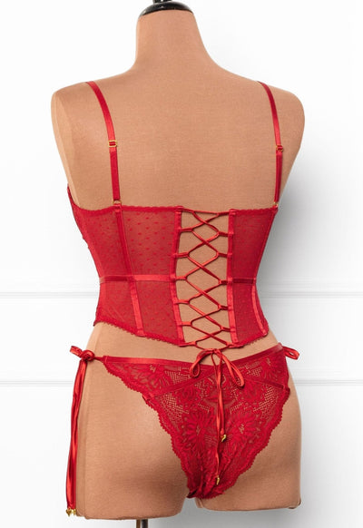 Lace - Up Underwire Corset - Red - Mentionables