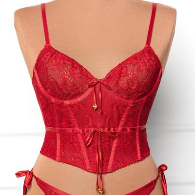 Lace - Up Underwire Corset - Red - Mentionables