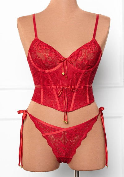 Lace - Up Underwire Corset - Red - Mentionables