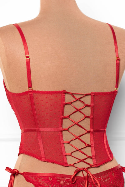 Lace - Up Underwire Corset - Red - Mentionables