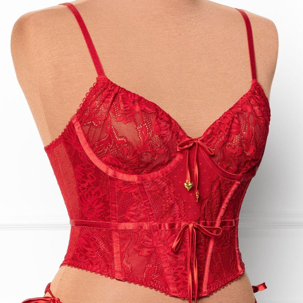 Lace - Up Underwire Corset - Red - Mentionables