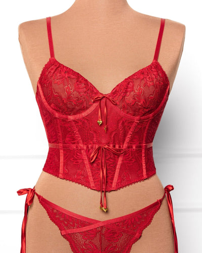 Lace - Up Underwire Corset - Red - Mentionables