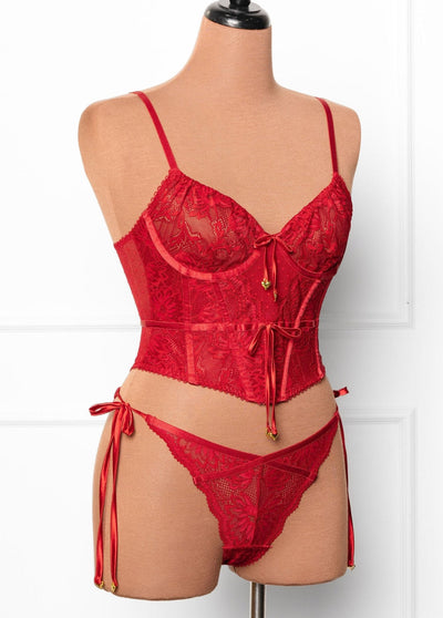 Lace - Up Underwire Corset - Red - Mentionables