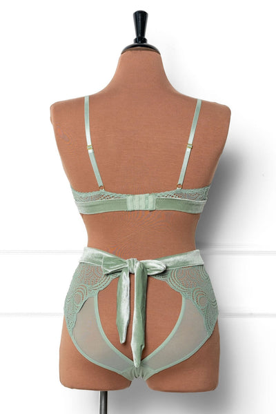 Lace & Velvet Caged Bralette - Misty Jade - Mentionables