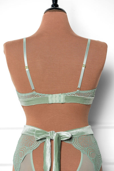 Lace & Velvet Caged Bralette - Misty Jade - Mentionables