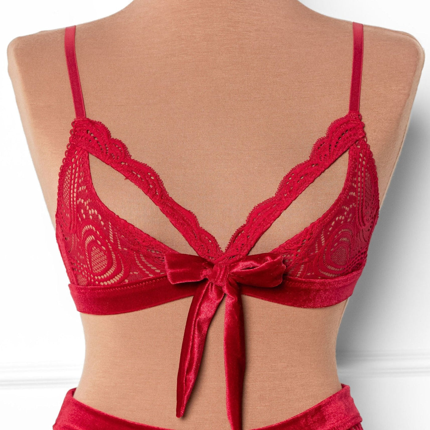 Lace & Velvet Caged Bralette - Red - Mentionables