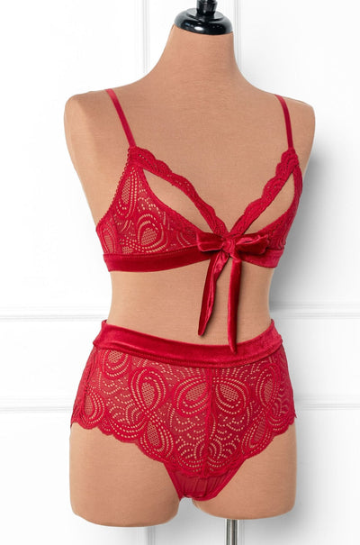 Lace & Velvet Caged Bralette - Red - Mentionables