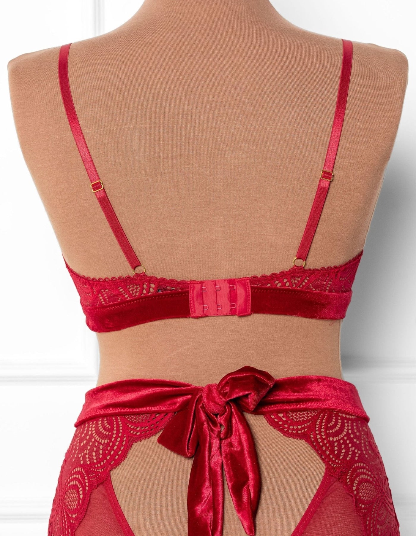 Lace & Velvet Caged Bralette - Red - Mentionables