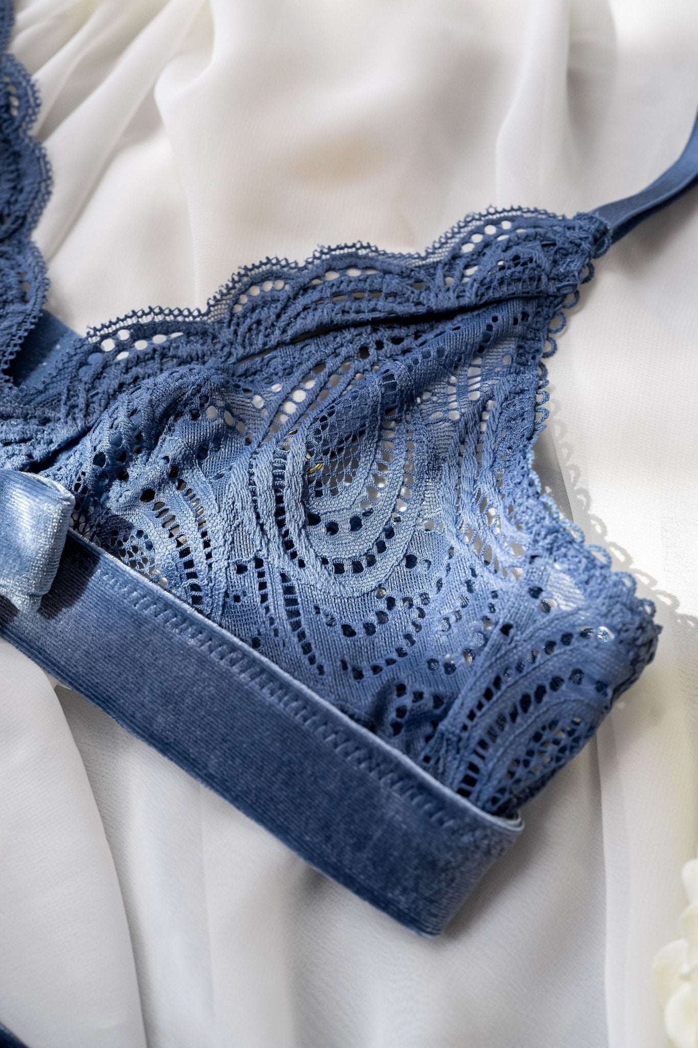 Lace & Velvet Caged Bralette - Winter Blue - Mentionables