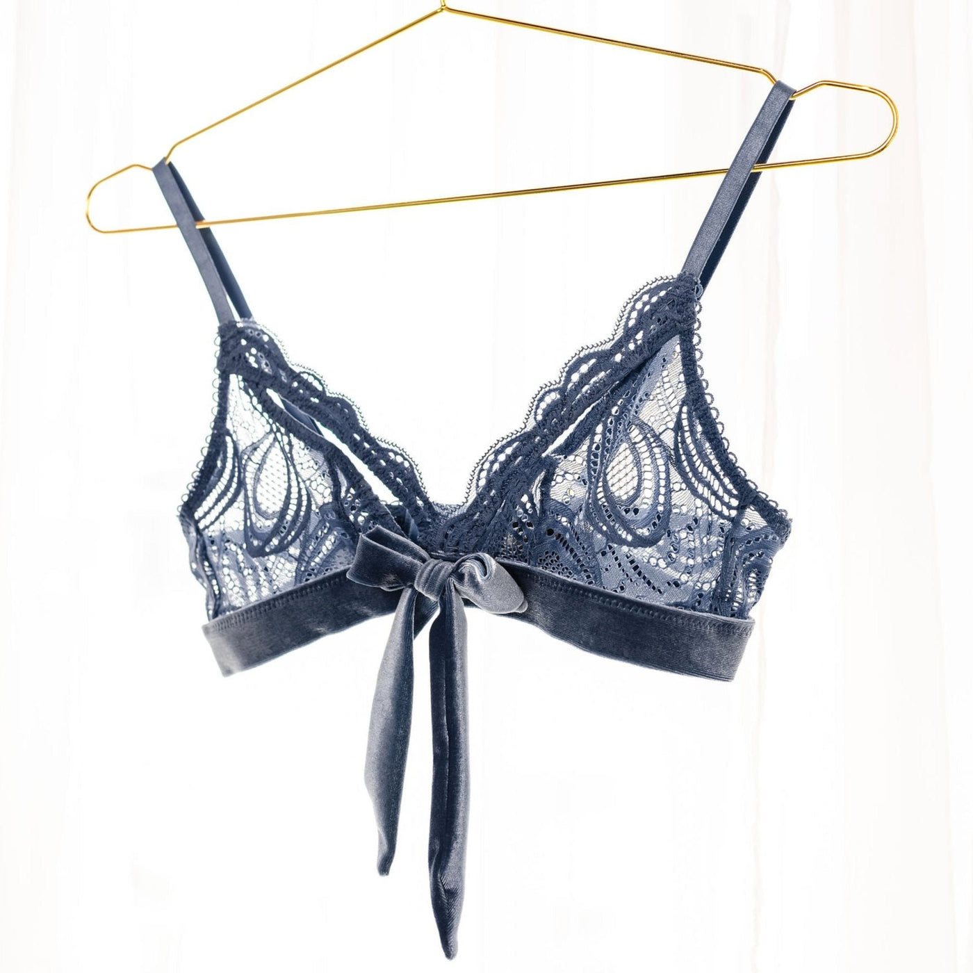 Lace & Velvet Caged Bralette - Winter Blue - Mentionables