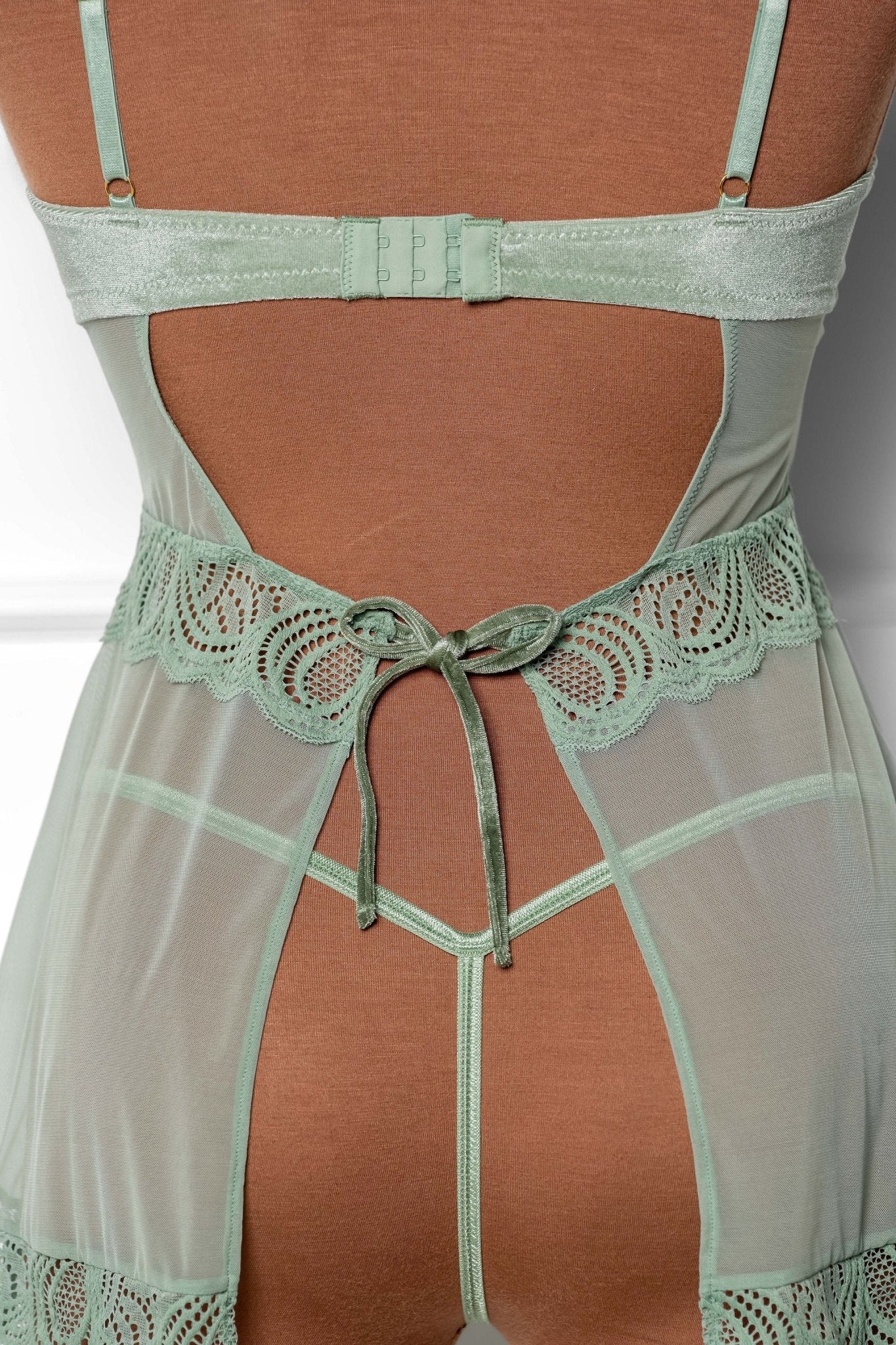 Lace & Velvet Strappy Babydoll - Misty Jade - Mentionables