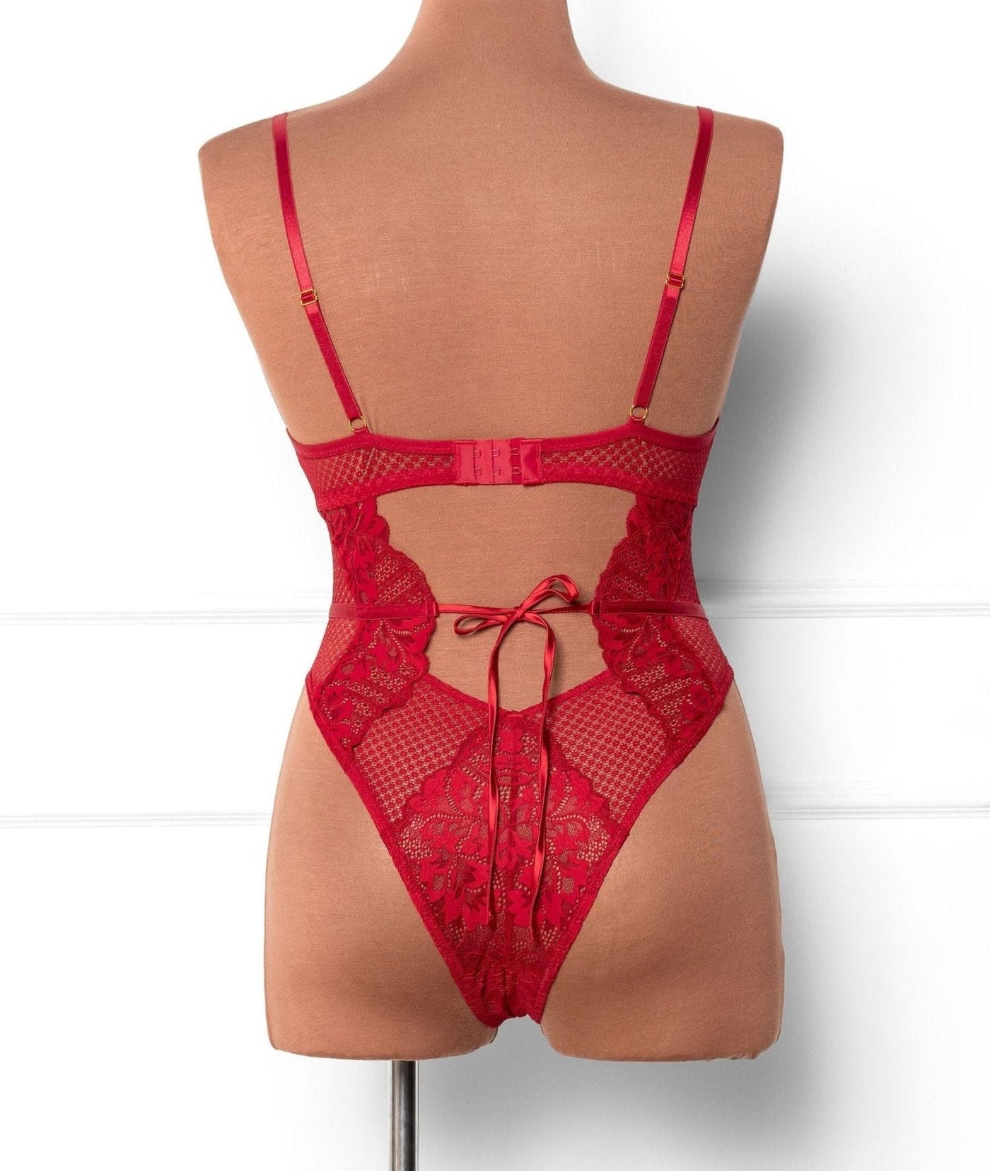 Lacy Caged Crotchless Teddy - Red - Mentionables