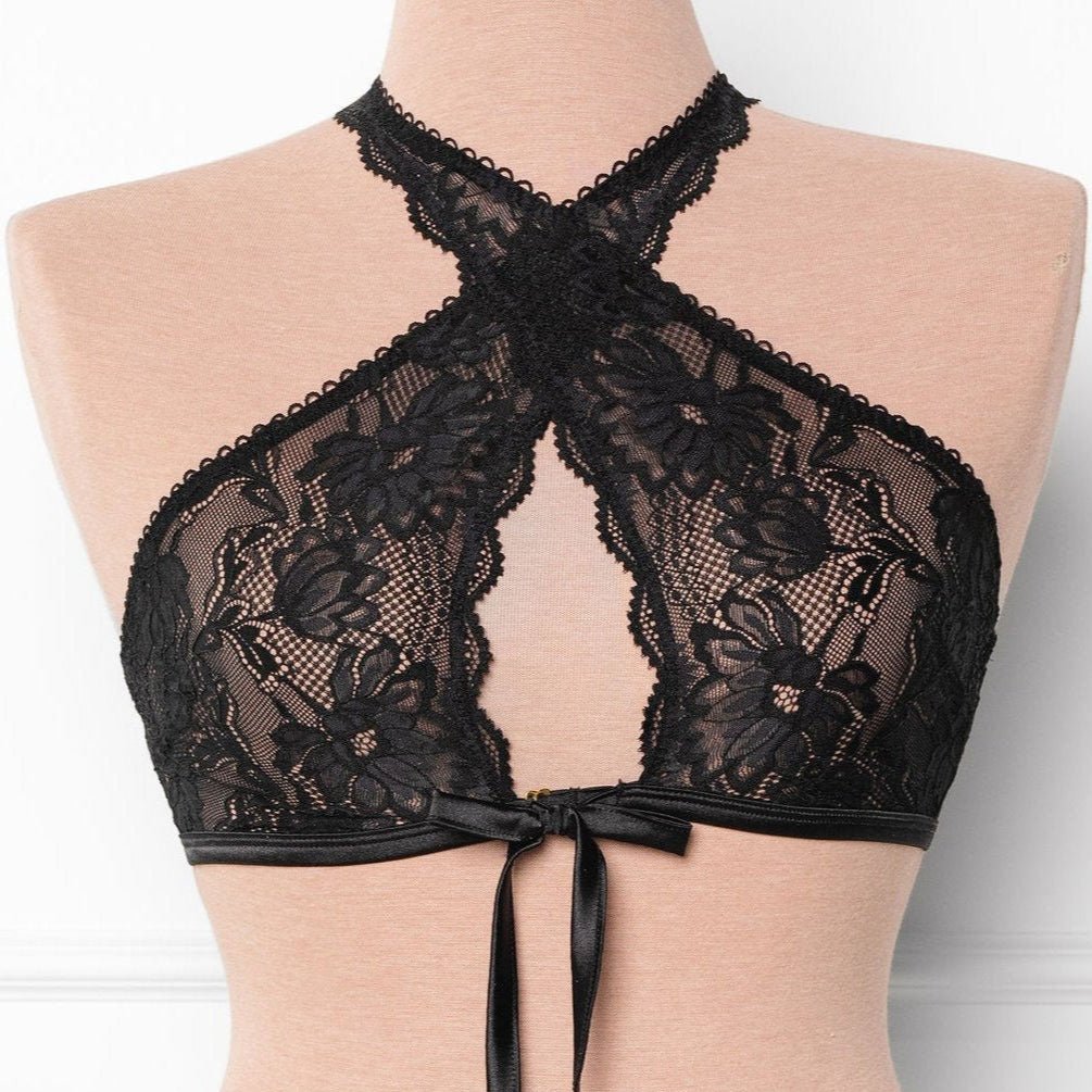 Lacy Crossover Bralette - Black - Mentionables