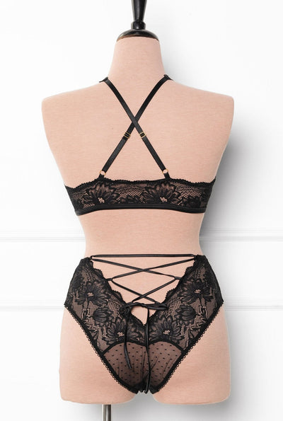 Lacy Crossover Bralette - Black - Mentionables