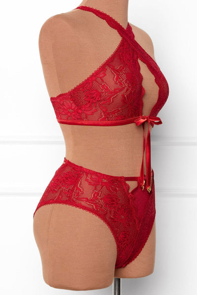 Lacy Crossover Bralette - Red - Mentionables