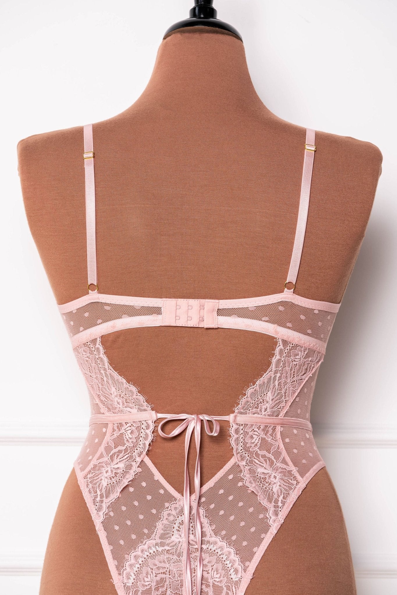 Lacy Crotchless Polka Dot Teddy - Blush - Mentionables