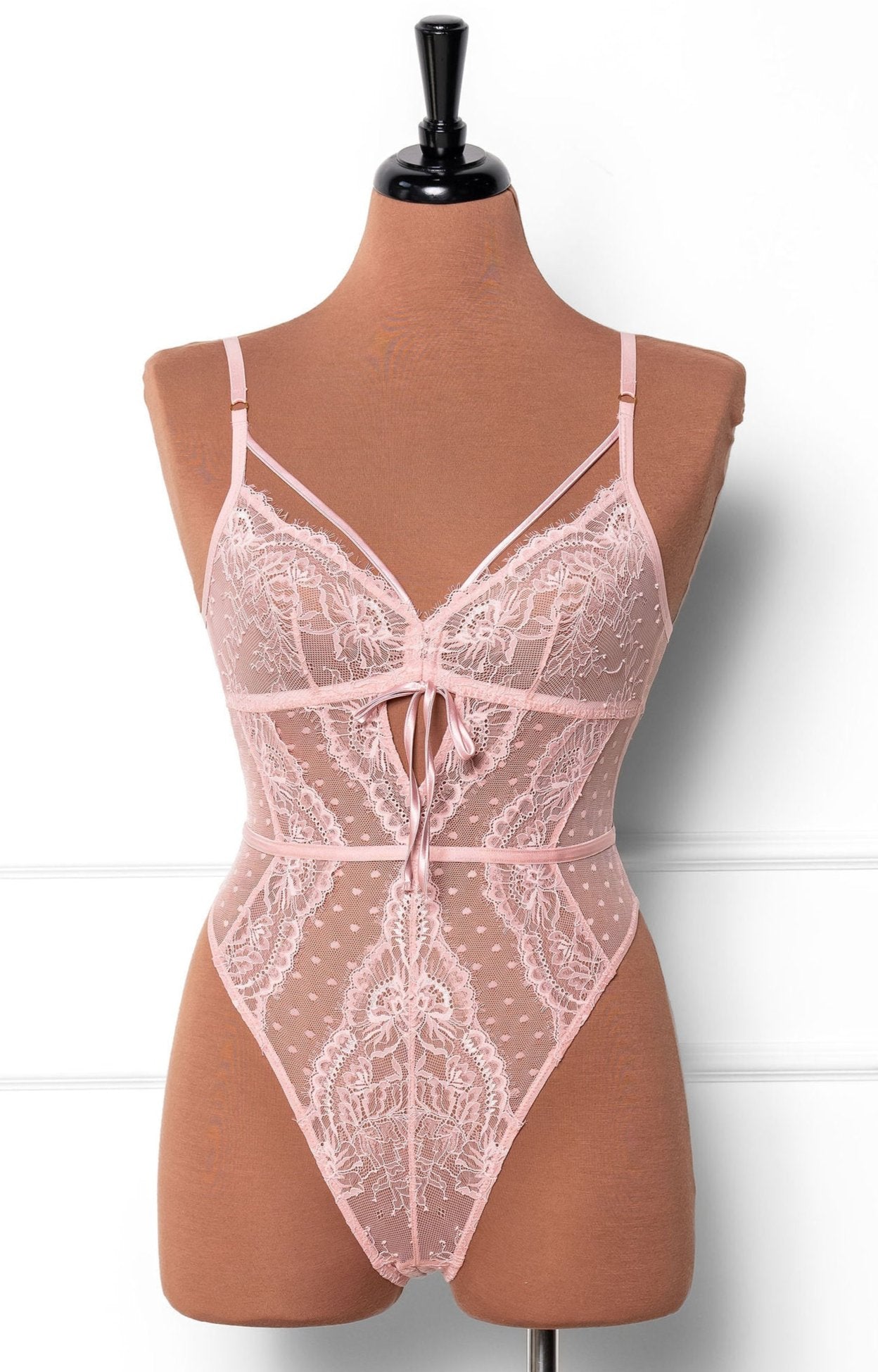 Lacy Crotchless Polka Dot Teddy - Blush - Mentionables