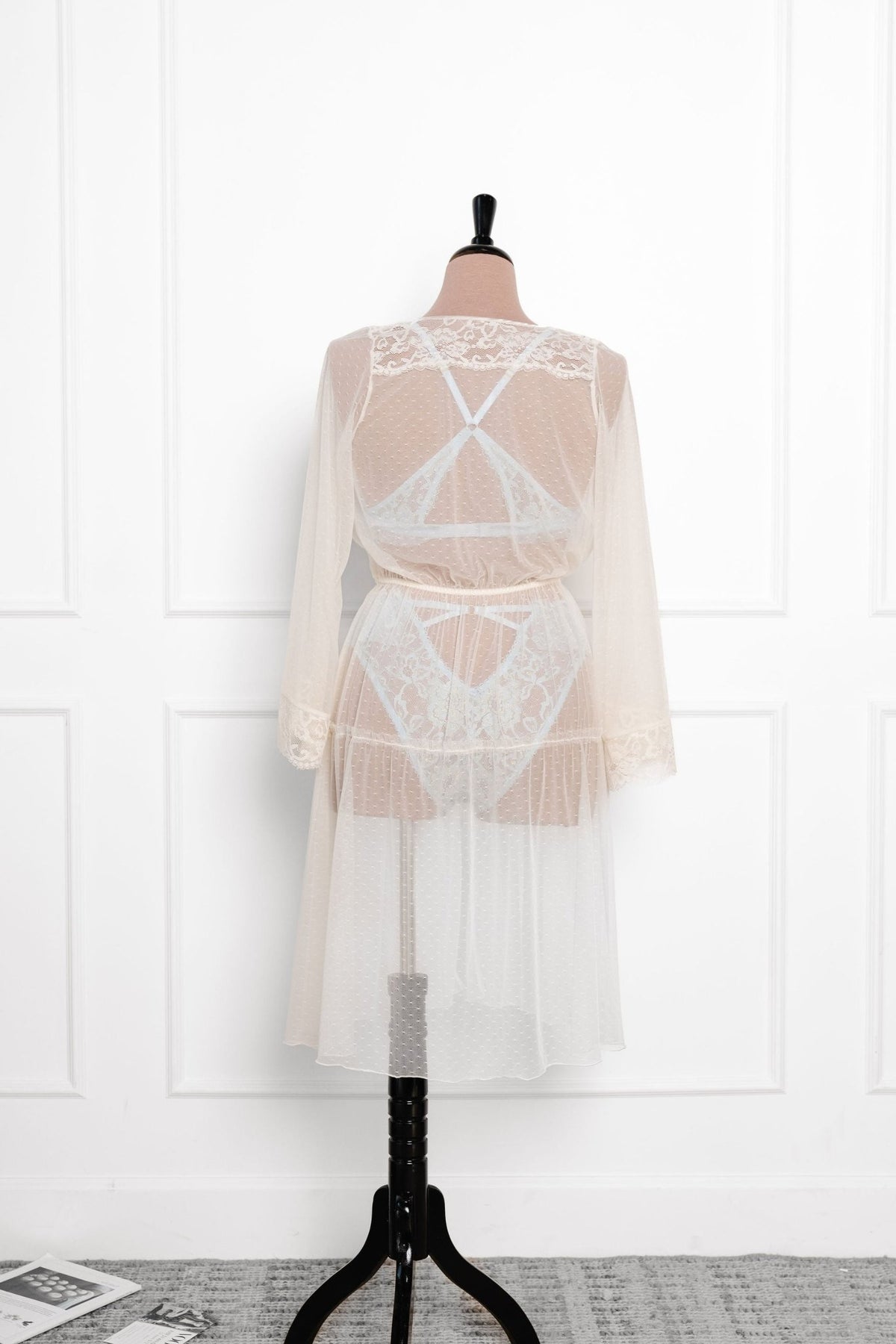 Lacy Dot Mesh Midi Robe - Iridescent Cream | Mentionables