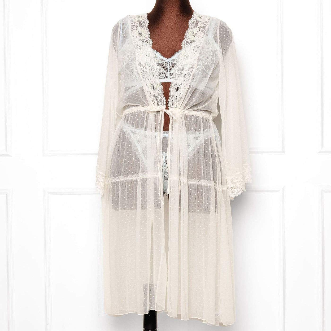 Lacy Dot Mesh Midi Robe - Iridescent Cream | Mentionables