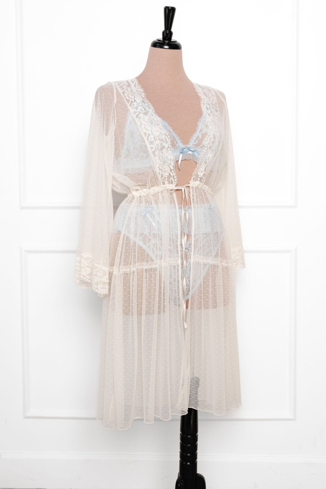 Lacy Dot Mesh Midi Robe - Iridescent Cream | Mentionables